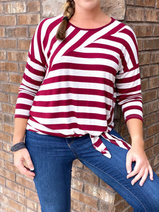 Long Sleeve Striped Tie Front Top