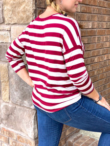 Long Sleeve Striped Tie Front Top