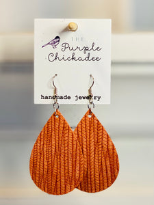 Mango Orange Palm Leather Teardrop Earrings