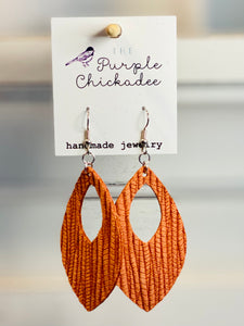 Mango Orange Palm Leather Open Teardrop Earrings