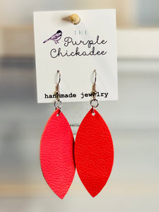 Coral Leather Petal Earrings