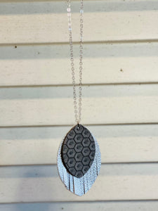 Grey and Silver Fringe Leather Necklace